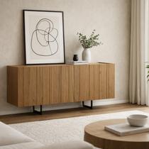 Buffet Aparador 100% MDF 4 Portas Frisado 180cm Pés em Metal Preto Luna Buffet Aparador 100% MDF 4 Portas Frisado 180cm Pés em Metal Preto Luna