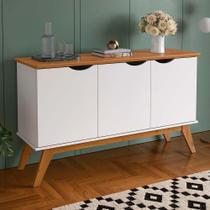 Buffet Aparador 122cm 3 Portas Pés Madeira Prism 1.2 Patrimar Branco/Cinamomo Buffet Aparador 122cm 3 Portas Pés Madeira Prism 1.2 Patrimar Branco/Cinamomo