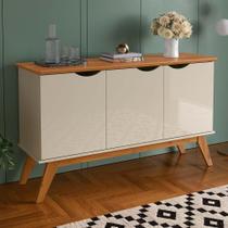 Buffet Aparador 122cm 3 Portas Pés Madeira Prism 1.2 Patrimar Off White/Cinamomo