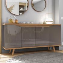 Buffet Aparador 160cm 4 Portas Pé Madeira Lady Cinza/Cedro C14 - Mpozenato