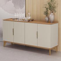 Buffet Aparador 160cm 4 Portas Pé Madeira Ozzy Canela/Off L06 - Mpozenato Buffet Aparador 160cm 4 Portas Pé Madeira Ozzy Canela/Off L06 - Mpozenato