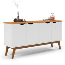 Buffet Aparador 160cm 4 Portas Pés Madeira Prism Patrimar Branco/Cinamomo