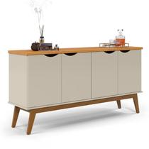 Buffet Aparador 160cm 4 Portas Pés Madeira Prism Patrimar Off White/Cinamomo