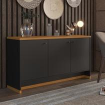 Buffet Aparador 3 Portas 136cm Com Tampo 25mm Verbena - Preto E Buffet Aparador 3 Portas 136cm Com Tampo 25mm Verbena - Preto E