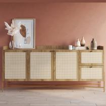 Buffet Aparador 3 Portas 2 Gavetas Palhinha Pé Metal Dourado Oslo