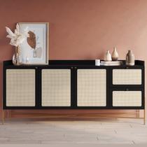 Buffet Aparador 3 Portas 2 Gavetas Palhinha Pé Metal Oslo Preto/Nero/Dourado