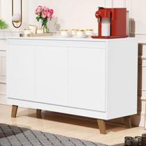 Buffet Aparador 3 Portas Bela 1,20 Branco balcão organizador cantinho do café com prateleiras pés de madeira