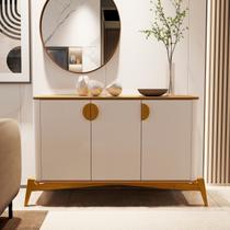 Buffet Aparador 3 Portas com Puxador e Pés em Madeira Maciça 100% MDF 144cm Buriti Bege