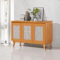 Buffet Aparador 3 Portas com Tela Rattan Madeira Sólida de Pinus 124cm