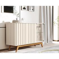 Buffet Aparador 3 Portas Ripado Pés em Madeira Maciça 100% MDF 136cm Açaí Off White