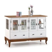 Buffet Aparador 4 Portas 2 Gavetas Prateleiras em Vidro 60510 Linz Móveis - Branco/Imbua Glazer