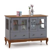 Buffet Aparador 4 Portas 2 Gavetas Prateleiras em Vidro 60510 Linz Móveis - Cinza/Imbua Glazer
