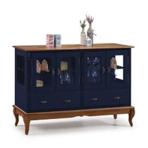 Buffet Aparador 4 Portas 2 Gavetas Prateleiras Vidro 60510 Linz Móveis -Azul Petróleo/Imbua Glazer