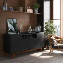 Buffet Aparador 4 Portas Com Adega Pés Em Madeira Maciça Luxo 152cm
