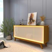 Buffet Aparador 4 Portas com LED 160cm Pés Madeira 100% MDF Marrom/Marrome/Off White Buffet Aparador 4 Portas com LED 160cm Pés Madeira 100% MDF Marrom/Marrome/Off White