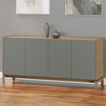 Buffet Aparador 4 Portas Pé Madeira Soleil Oak/Cinza F07 - Mpozenato