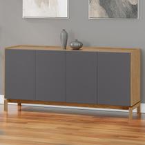 Buffet Aparador 4 Portas Pé Madeira Soleil Tauari/Grafite F07 - Mpozenato