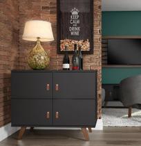 Buffet Aparador 95cm 4 Portas Play Preto/Garapa