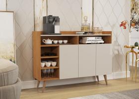 Buffet Aparador Balcão Celta com 3 Portas e Nichos para Decoração e Organização da Sala com Design Moderno Nature Offwhite Buffet Aparador Balcão Celta com 3 Portas e Nichos para Decoração e Organização da Sala com Design Moderno Nature Offwhite