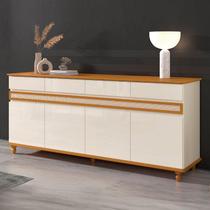 Buffet aparador bancada linha alta Açor. 1.84m + 4 gavetas + pés torneados estilo colonial acabamento com tela Rattan + 4 portas cor Off white / Cedro
