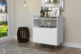 Buffet / Aparador / Bancada SUI Estilo Retrô Com Pés em madeira 2 Portas Com Prateleira e Nicho Para Objetos Cor Branco