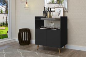 Buffet / Aparador / Bancada SUI Estilo Retrô Com Pés em madeira 2 Portas Com Prateleira e Nicho Para Objetos Cor Preto Buffet / Aparador / Bancada SUI Estilo Retrô Com Pés em madeira 2 Portas Com Prateleira e Nicho Para Objetos Cor Preto