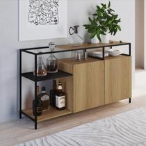 Buffet Aparador Bar Industrial Retrô 2 Portas 2 Nichos Madeira/Aço 135cm York
