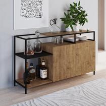 Buffet Aparador Bar Industrial Retrô 2 Portas 2 Nichos Madeira/Aço 135cm York Marrom/Vermont/Preto