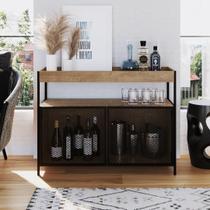 Buffet Aparador Bar Industrial Retrô 2 Portas e Nicho Madeira/Aço 100cm York Buffet Aparador Bar Industrial Retrô 2 Portas e Nicho Madeira/Aço 100cm York