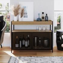 Buffet Aparador Bar Industrial Retrô 2 Portas e Nicho Madeira/Aço 100cm York Bege/Hanover/Preto