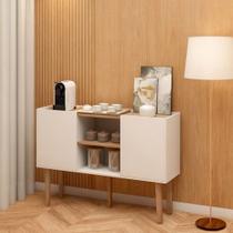 Buffet Aparador Branco Com Pes Em Madeira Multiuso Branco