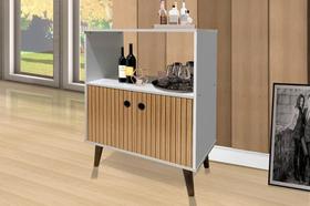 Buffet / Aparador CAN 2 Portas Estilo Retrô Com pés em Madeira Cor Branco/Ripado 3D Buffet / Aparador CAN 2 Portas Estilo Retrô Com pés em Madeira Cor Branco/Ripado 3D