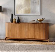 Buffet Aparador Curvo em MDF 4 Portas 160cm com Pés em Madeira Maciça Serena