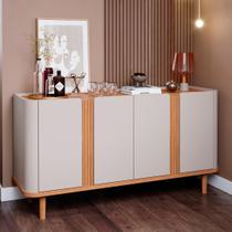 Buffet Aparador de Sala de Jantar 4 Portas com Pés de Madeira Maciça Eva Bege/Off White/Nature Buffet Aparador de Sala de Jantar 4 Portas com Pés de Madeira Maciça Eva Bege/Off White/Nature