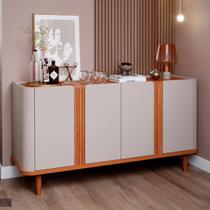 Buffet Aparador de Sala de Jantar 4 Portas com Pés de Madeira Maciça Eva Marrom/Off White/Cinamomo Buffet Aparador de Sala de Jantar 4 Portas com Pés de Madeira Maciça Eva Marrom/Off White/Cinamomo