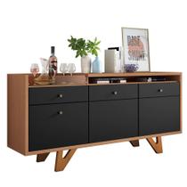 Buffet Aparador Decorativo Noeli Com Bandeja Lateral Estilo Bar Preto / Nature G26 - Gran Belo