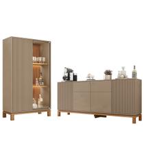 Buffet Aparador e Cristaleira com LED Lucca Areia/Freijó C01 - Mpozenato Buffet Aparador e Cristaleira com LED Lucca Areia/Freijó C01 - Mpozenato