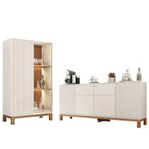 Buffet Aparador e Cristaleira com LED Lucca Off White/Freijó C01 - Mpozenato Buffet Aparador e Cristaleira com LED Lucca Off White/Freijó C01 - Mpozenato