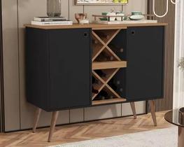 Buffet Aparador Elegance Bar Drink Adega com 2 Portas Nichos 4 Pés em Madeira Pés Palitos Espaço para Garrafas para Sala Cantinho do Café Preto/Nature