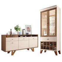 Buffet Aparador Ellora e Cristaleira Órfeo H01 Off/Castanho - Mpozenato