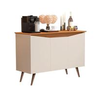 Buffet aparador Enc 1.00m Off white com Nature fechado 3 Portas close retrô pés palito lançamento
