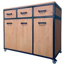 Buffet Aparador Estilo Industrial com 3 Portas e 3 Gavetas de Ferro e Madeira Cores Preto e Canela Buffet Aparador Estilo Industrial com 3 Portas e 3 Gavetas de Ferro e Madeira Cores Preto e Canela