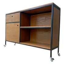 Buffet Aparador Estilo Industrial com Gaveta, Porta e 2 Prateleiras Cores Preto e Imbuia