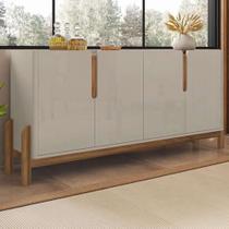 Buffet Aparador Lizz 170cm com 4 Portas e Pés em Madeira Off White e Cedro Casa D Móveis Buffet Aparador Lizz 170cm com 4 Portas e Pés em Madeira Off White e Cedro Casa D Móveis