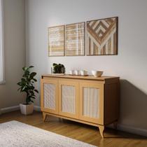 Buffet Aparador Madeira Maciça e Tela Tipo Rathan Sintética 3 Portas Deltran