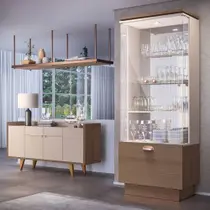 Buffet Aparador Melodia e Cristaleira Aura Off/Castanho - HB Móveis