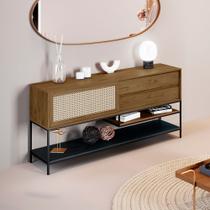 Buffet Aparador para Sala de Jantar com Tela Agnes 2 Gavetas em Madeira Maciça Castanho Metal Preto Buffet Aparador para Sala de Jantar com Tela Agnes 2 Gavetas em Madeira Maciça Castanho Metal Preto