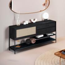 Buffet Aparador para Sala de Jantar com Tela Agnes 2 Gavetas em Madeira Maciça Ébano Metal Pre