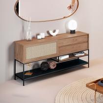 Buffet Aparador para Sala de Jantar com Tela Agnes 2 Gavetas em Madeira Maciça Imbuia Mel Metal Pret