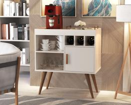 Buffet Aparador Paris Bar Drink com 1 Porta Nichos 4 Pés em Madeira Pés Palitos Espaço para até 3 Garrafa para Sala Cantinho do Café Offwhite